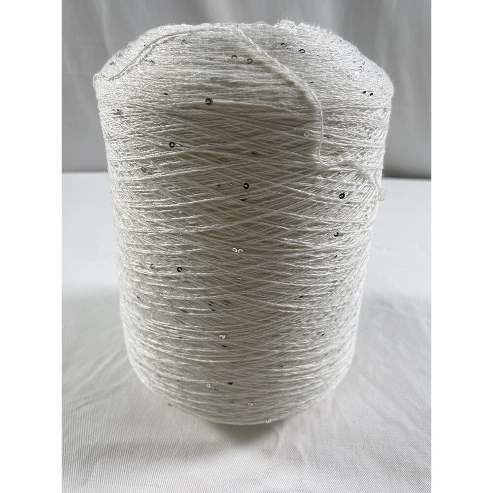 Fancy Soft Cone Yarn Spool Yarn 80% Cotton White Sliver Sequins 700g #697